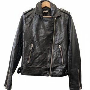 Topshop Faux Leather Moto Jacket Black Size 6 Vintage Style Full Zip